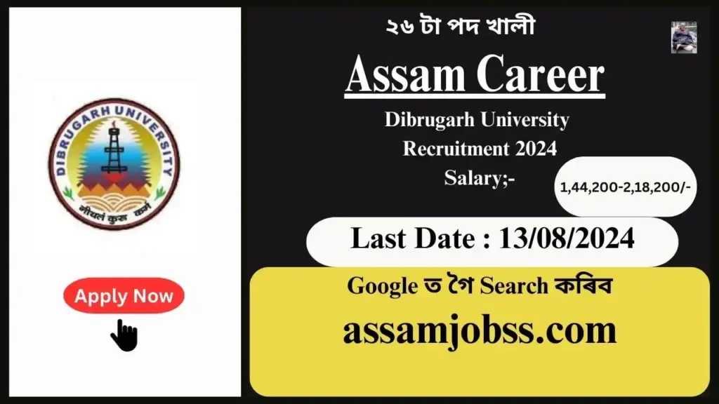 Assam Career : Dibrugarh University Recruitment 2024-Check Post, Age Limit, Tenure, Eligibility Criteria, Salary and How to Apply