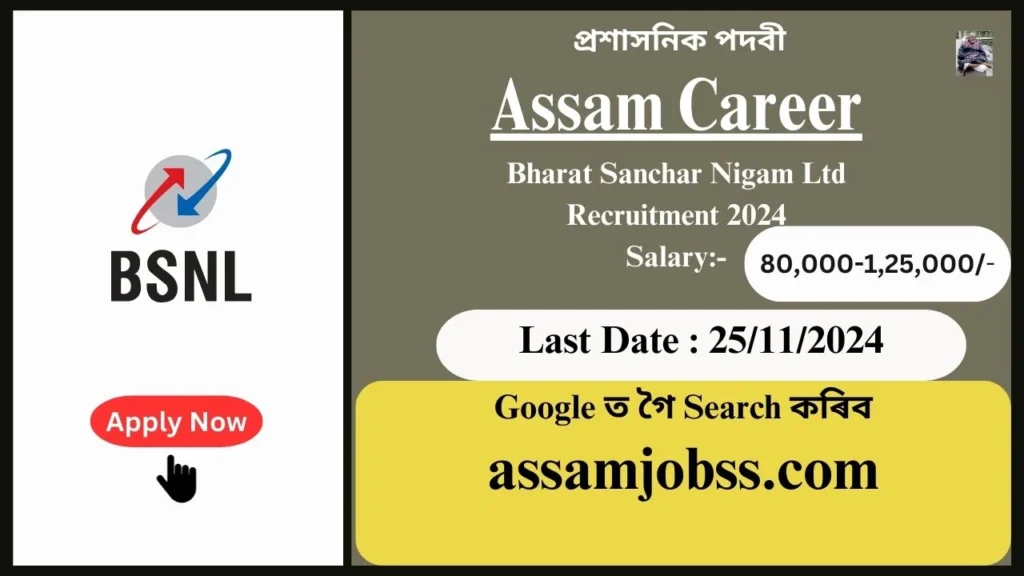 Assam Career : Bharat Sanchar Nigam Ltd. (BSNL) Recruitment 2024-Check Post, Age Limit, Tenure, Eligibility Criteria, Salary and How to Apply