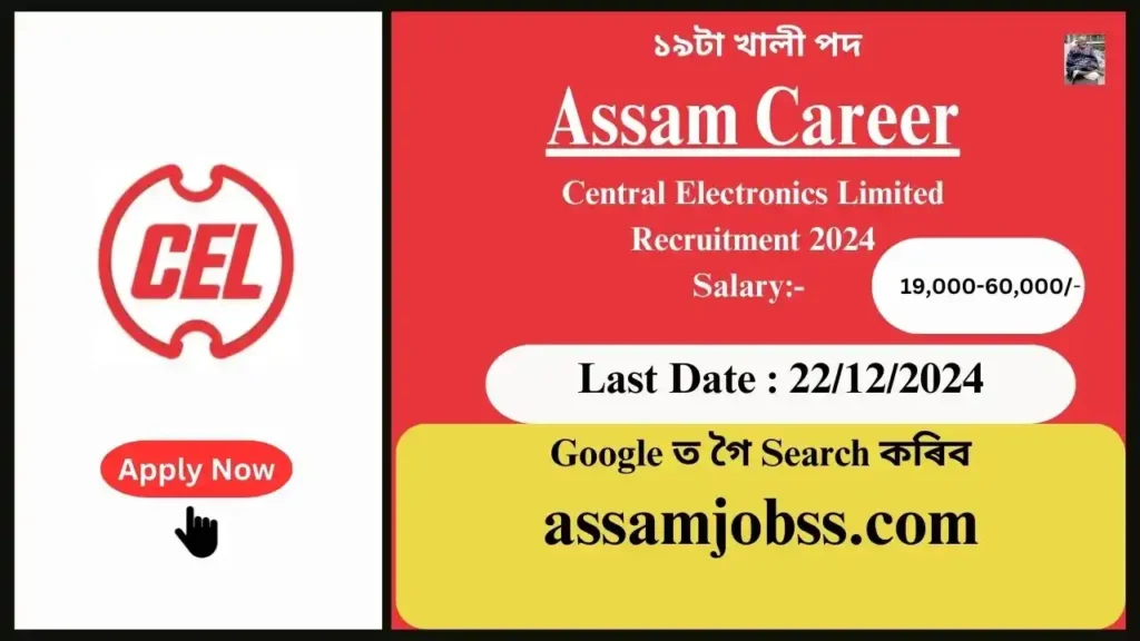 Assam Career : Central Electronics Limited Recruitment 2024-১৯টা খালী পদ