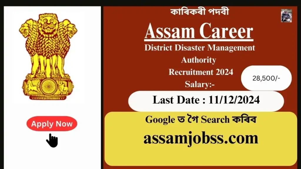 Assam Career : District Disaster Management Authority (DDMA) Barpeta Recruitment 2024-কাৰিকৰী পদবী